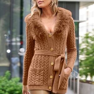 *Free With Purchase* Y2K knit long sleeve cardigan fur-trim collar ramie